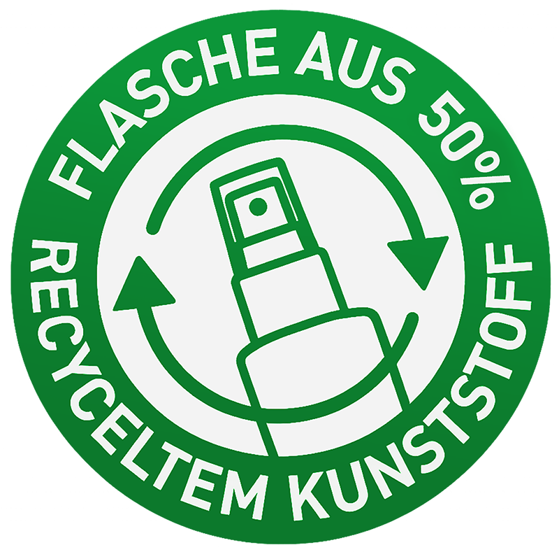 Siegel: Flasche aus 50 Prozent recyceltem Kunststoff