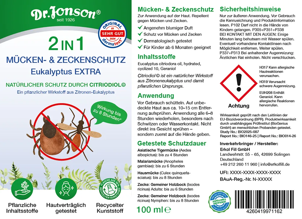 Etikett 2-in-1-Mücken- und Zeckenschutz für Familien