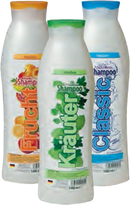 Shampooflaschen in verschiedenen Duftvarianten